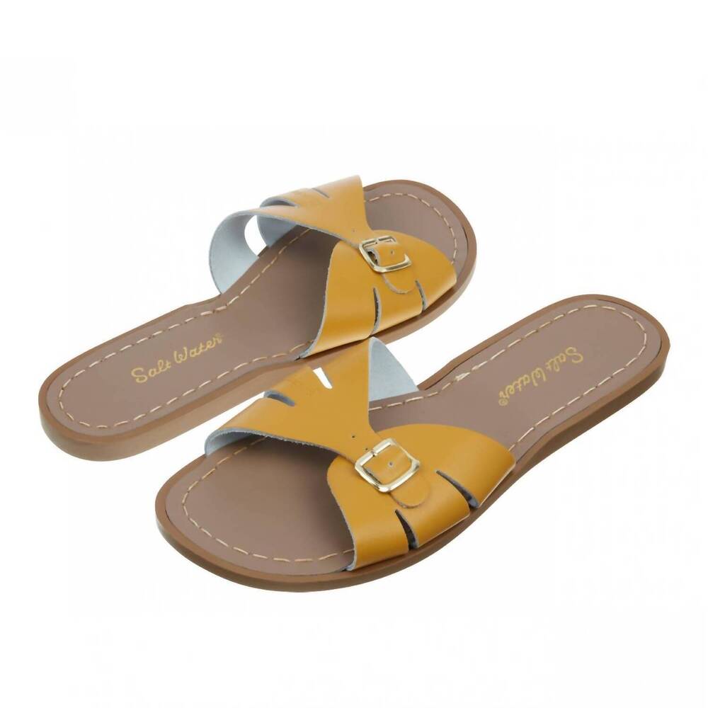 NEW SALT WATER SANDALS women's classic slides sandal in mustard